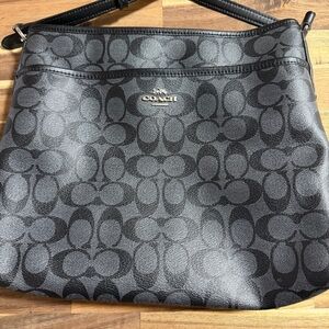 Coach Black Signature Jacquard Shoulder Bag with Silver Logo